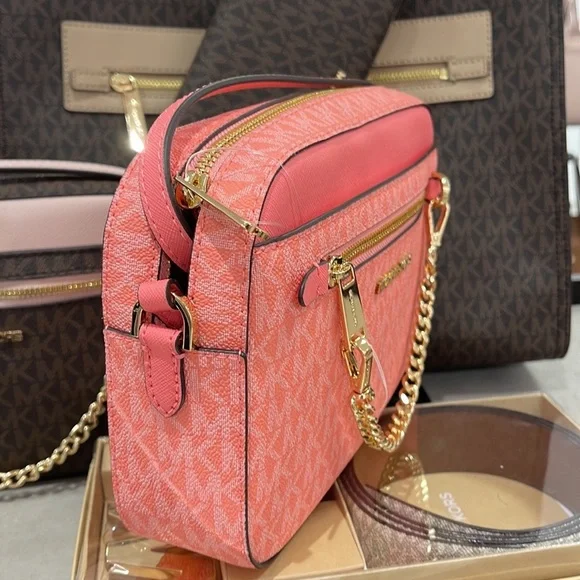 Michael Kors Jet Set Item Large East West Zip Chain Crossbody Grapefruit - Picture 3 of 16